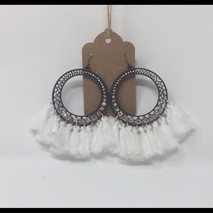 SOLD   LARGE Black Rhinestone White TASSEL Earring